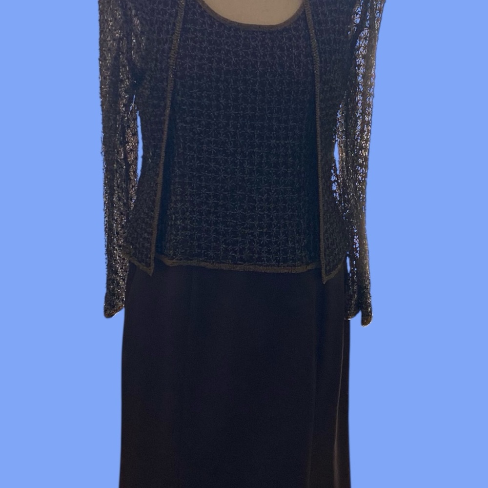 Adrianna Papell Three Piece Chocolate Brown Formal Gown with Gold Beaded Accents - Picture 16 of 16